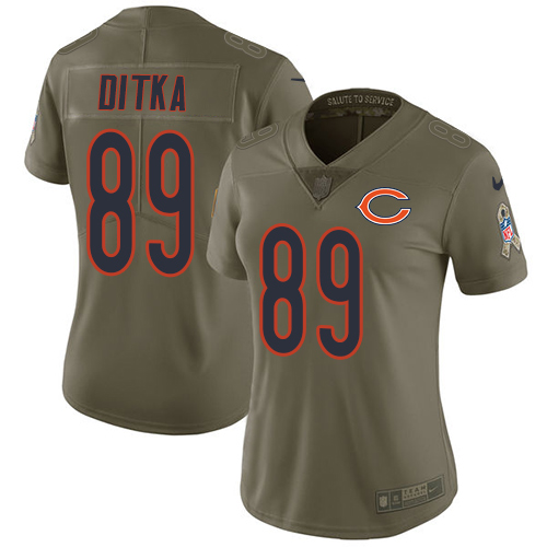 Nike Bears #89 Mike Ditka Olive Women's Stitched NFL Limited Salute to Service Jersey